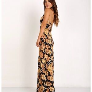 Flynne Sky Floral Black and Gold Maxi Dress size SMALL
